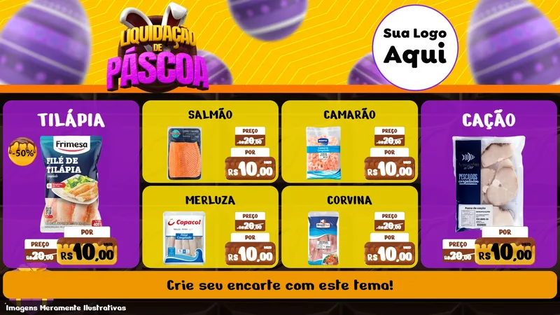 Modelo de TV para TV Horizontal com o tema Liquidação de Páscoa para Peixaria