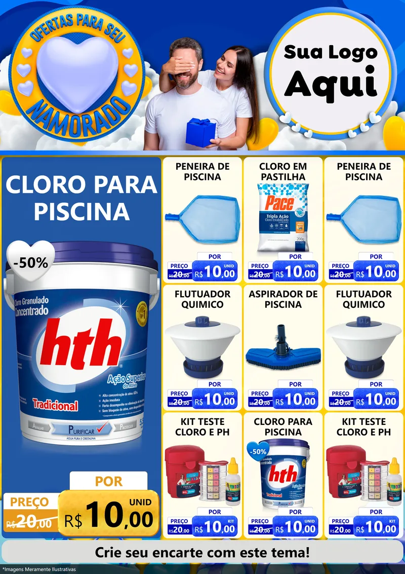 Modelo de Encarte para Encarte A4 Vertical com o tema Ofertas Para Seu Namorado para Produtos para Piscina