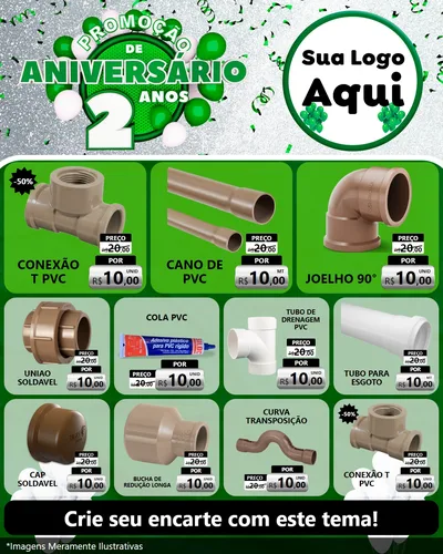 Modelo de Rede Social para Feed Instagram com o tema Promoção de Aniversário - 2 Anos para Tubos e conexões