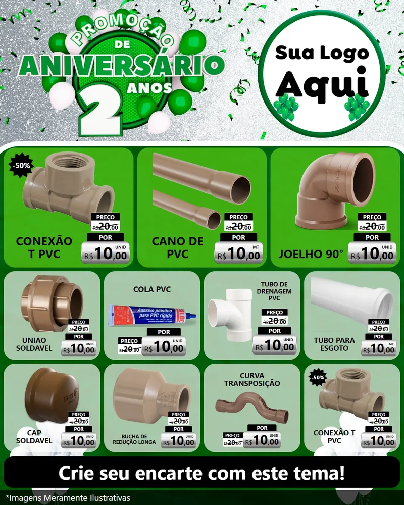 Modelo de Rede Social para Feed Instagram com o tema Promoção de Aniversário - 2 Anos para Tubos e conexões