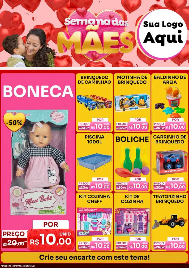 Modelo de Encarte para Encarte A4 Vertical com o tema Semana Das Mães para Brinquedos