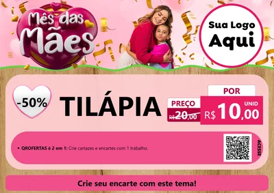Modelo de Cartaz para Cartaz A4 Horizontal com o tema Mês das Mães para Peixaria