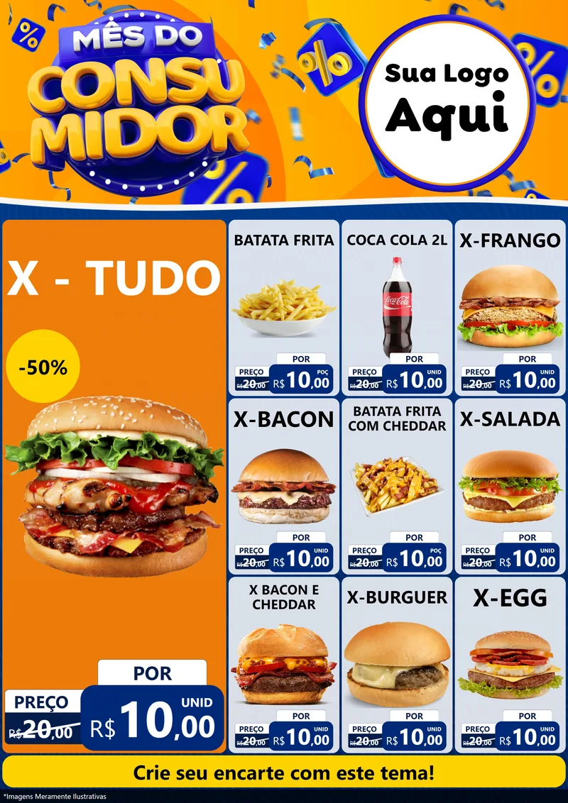 Modelo de Encarte para Encarte A4 Vertical com o tema Mês do Consumidor para Hamburgueria