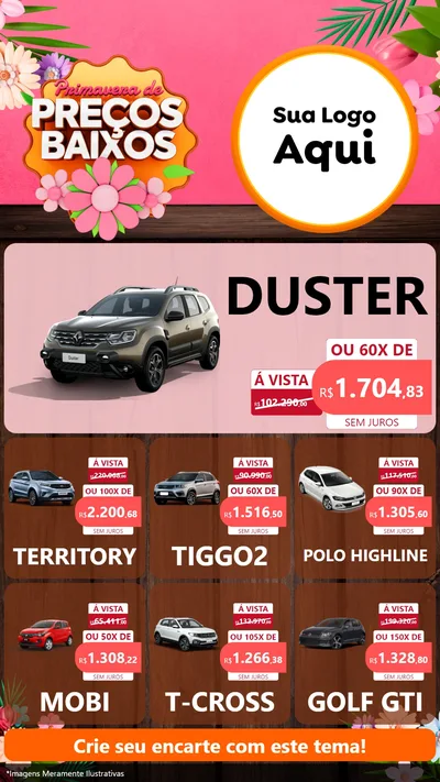 Modelo de Rede Social para Stories com o tema Primavera de Preços Baixos para Concessionaria de Carros