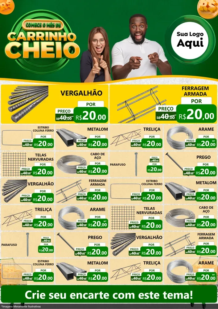 Modelo de Encarte para Encarte A4 Vertical com o tema Carrinho Cheio para Ferragens