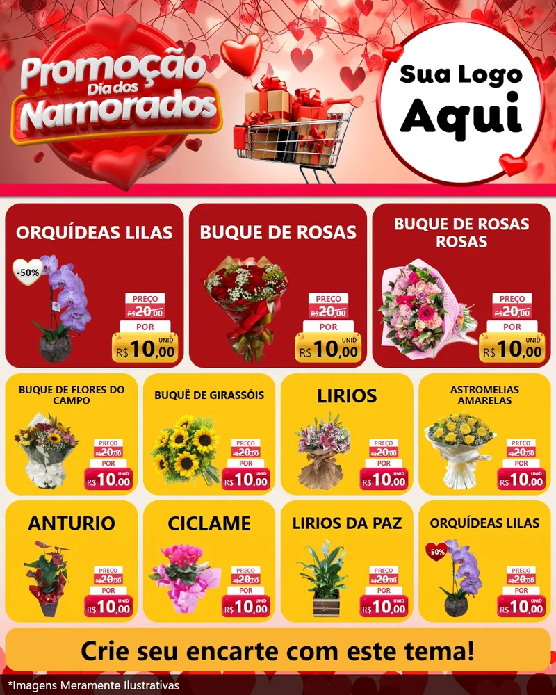 Modelo de Rede Social para Feed Instagram com o tema Promoção Dia dos Namorados para Floricultura e jardim