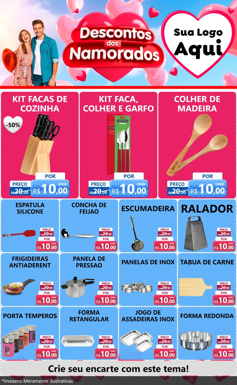 Modelo de Encarte para Encarte Grande com o tema Descontos dos Namorados para Utilidades Domésticas