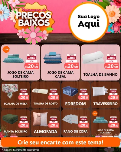 Modelo de Rede Social para Feed Instagram com o tema Primavera de Preços Baixos para Cama, Mesa e Banho