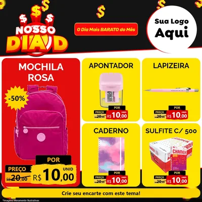 Modelo de Rede Social para Feed Facebook com o tema Nosso Dia D para Papelaria