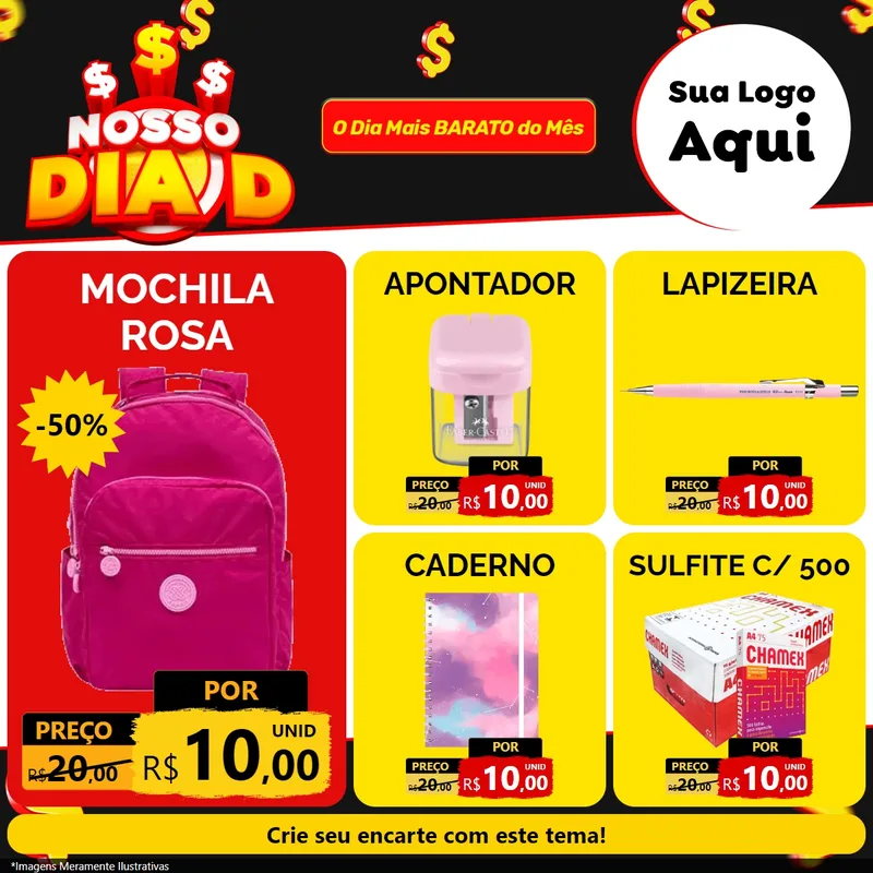 Modelo de Rede Social para Feed Facebook com o tema Nosso Dia D para Papelaria