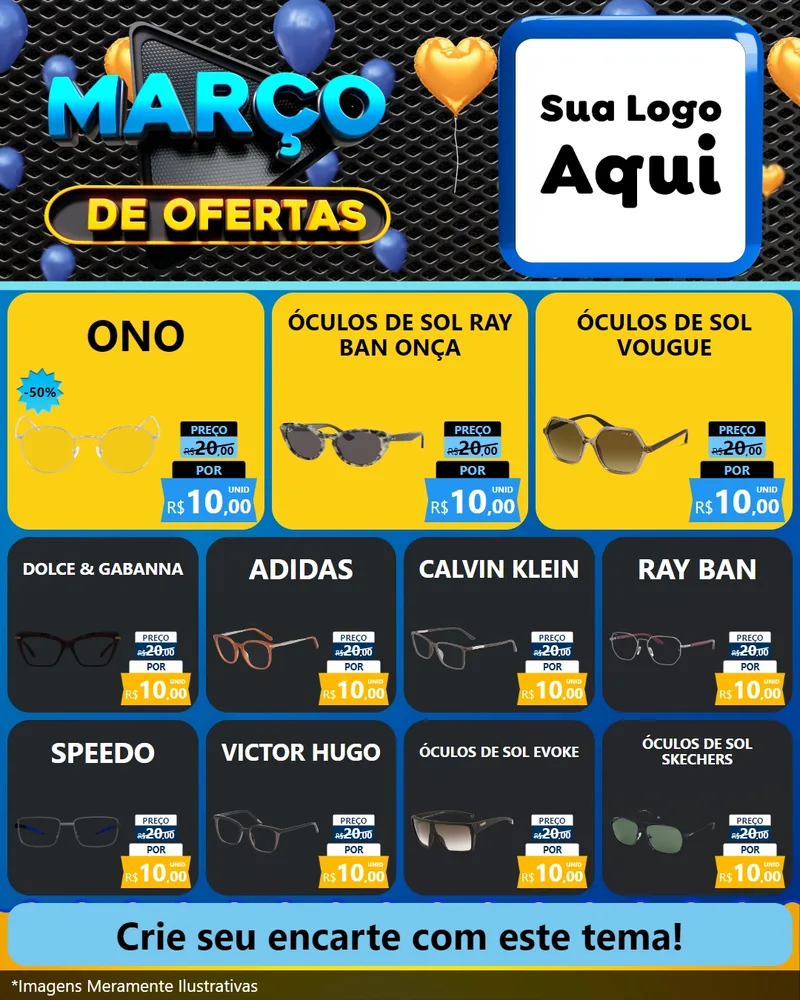Modelo de Rede Social para Feed Instagram com o tema Março de Ofertas para Óticas