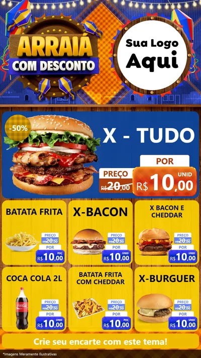 Modelo de Rede Social para Stories com o tema Arraiá Com Desconto para Hamburgueria