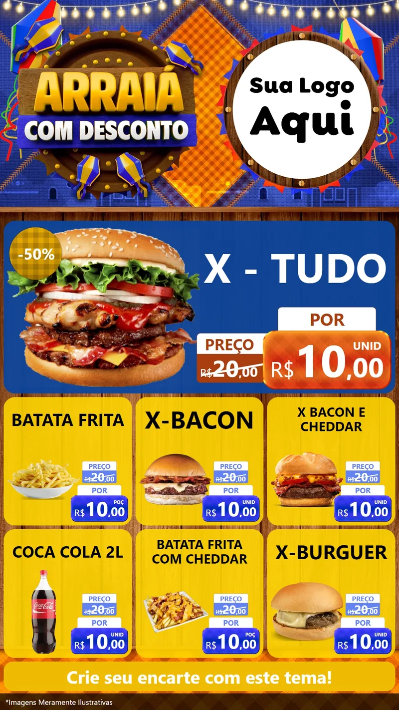 Modelo de Rede Social para Stories com o tema Arraiá Com Desconto para Hamburgueria