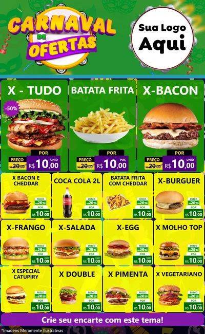 Modelo de Encarte para Encarte Grande com o tema Carnaval de Ofertas para Hamburgueria