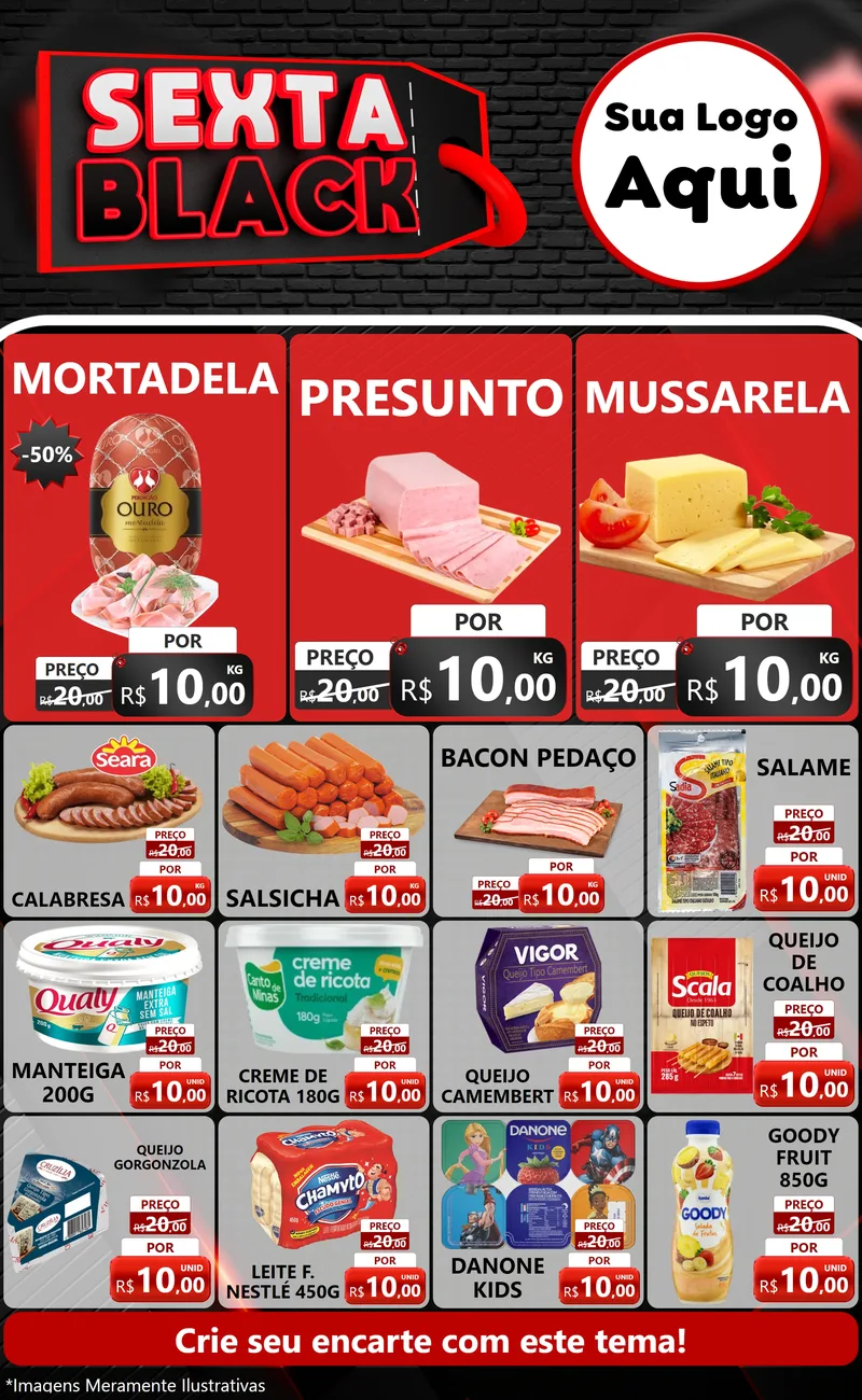 Modelo de Encarte para Encarte Grande com o tema Sexta Black para Frios e Laticínios