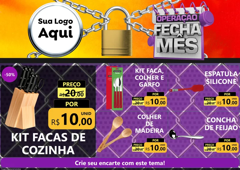 Modelo de Encarte para Encarte A4 Horizontal com o tema Operação Fecha Mês para Utilidades Domésticas