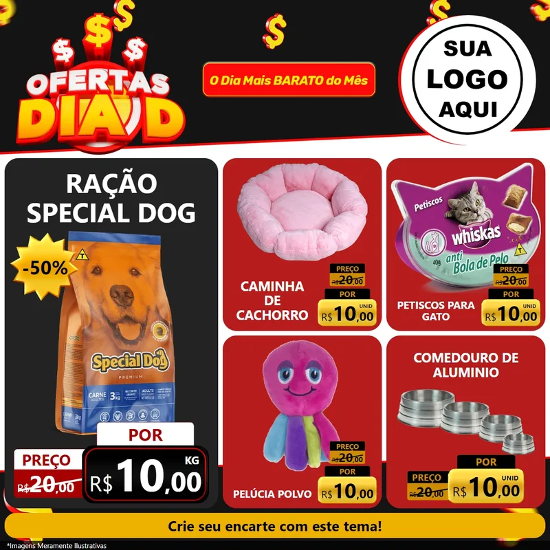 Modelo de Rede Social para Feed Facebook com o tema Ofertas Dia D para Pet Shop