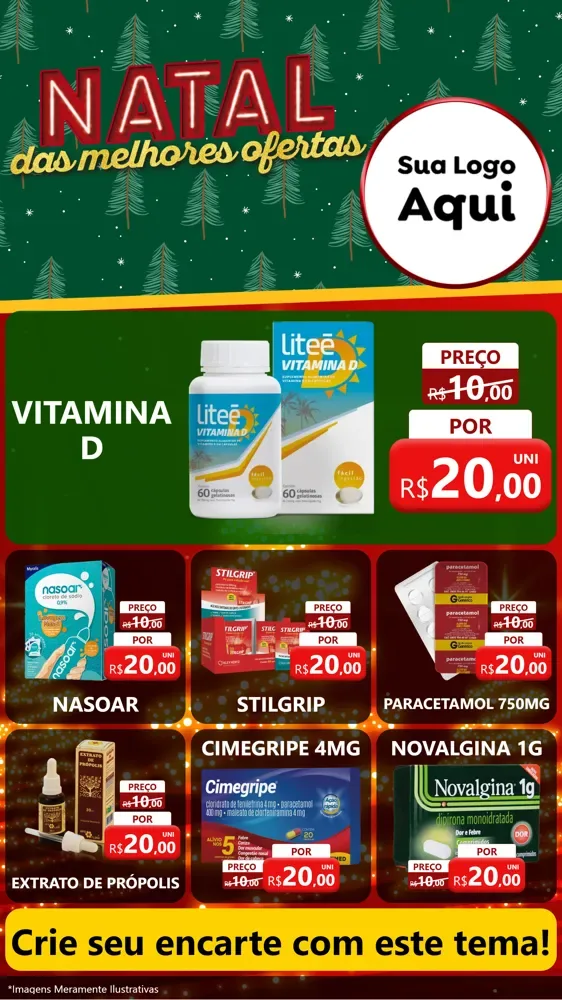 Modelo de Rede Social para Stories com o tema Natal das Melhores Ofertas para Farmácia
