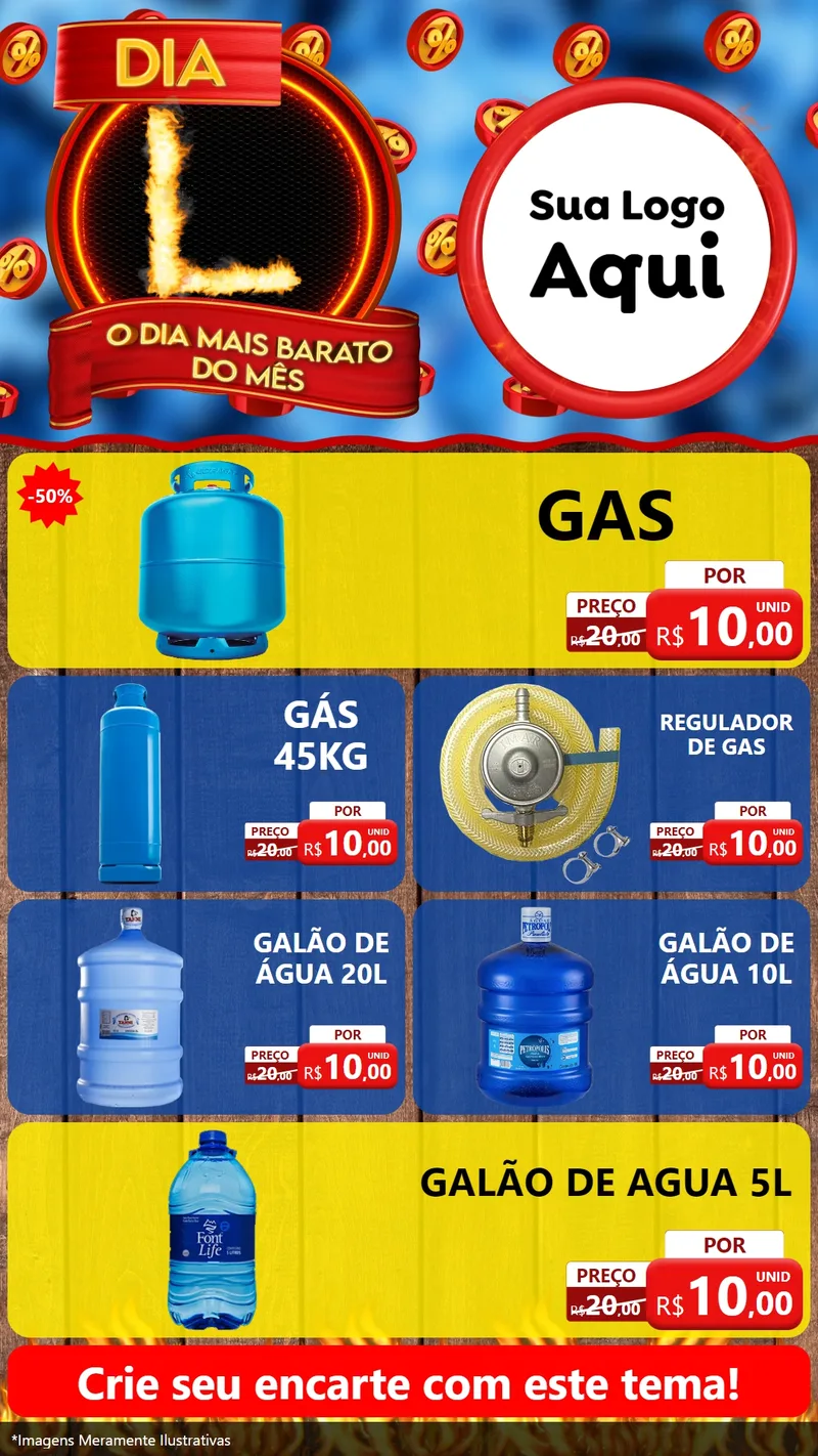 Modelo de TV para TV Vertical com o tema Dia L - O Dia Mais Barato Do Mês para Água e gás