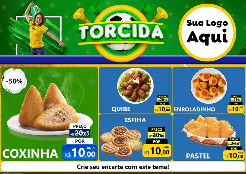 Modelo de Encarte para Encarte A4 Horizontal com o tema Torcida para Salgadaria