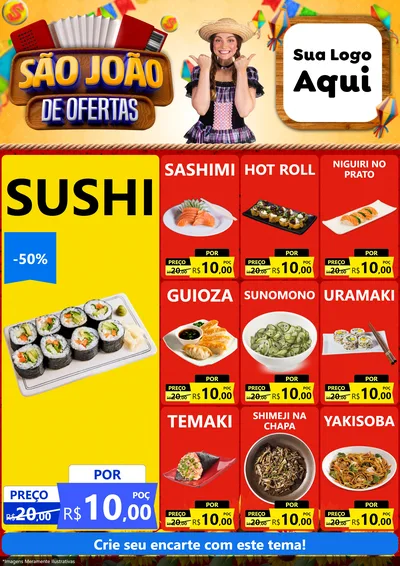Modelo de Encarte para Encarte A4 Vertical com o tema São João de Ofertas para Comida japonesa