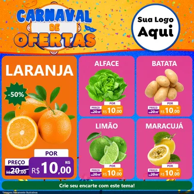 Modelo de Rede Social para Feed Facebook com o tema Carnaval de Ofertas para Hortifrúti