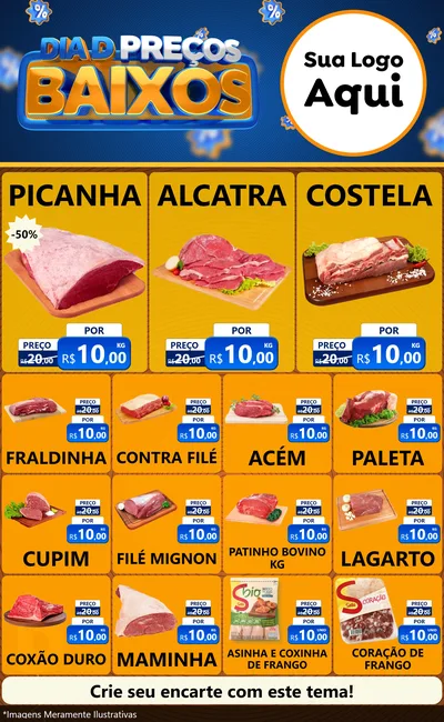 Modelo de Encarte para Encarte Grande com o tema Dia D Preço Baixo para Açougue
