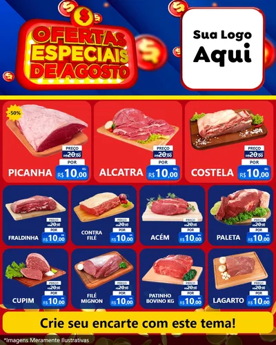 Modelo de Rede Social para Feed Instagram com o tema Ofertas Especiais de Agosto para Açougue