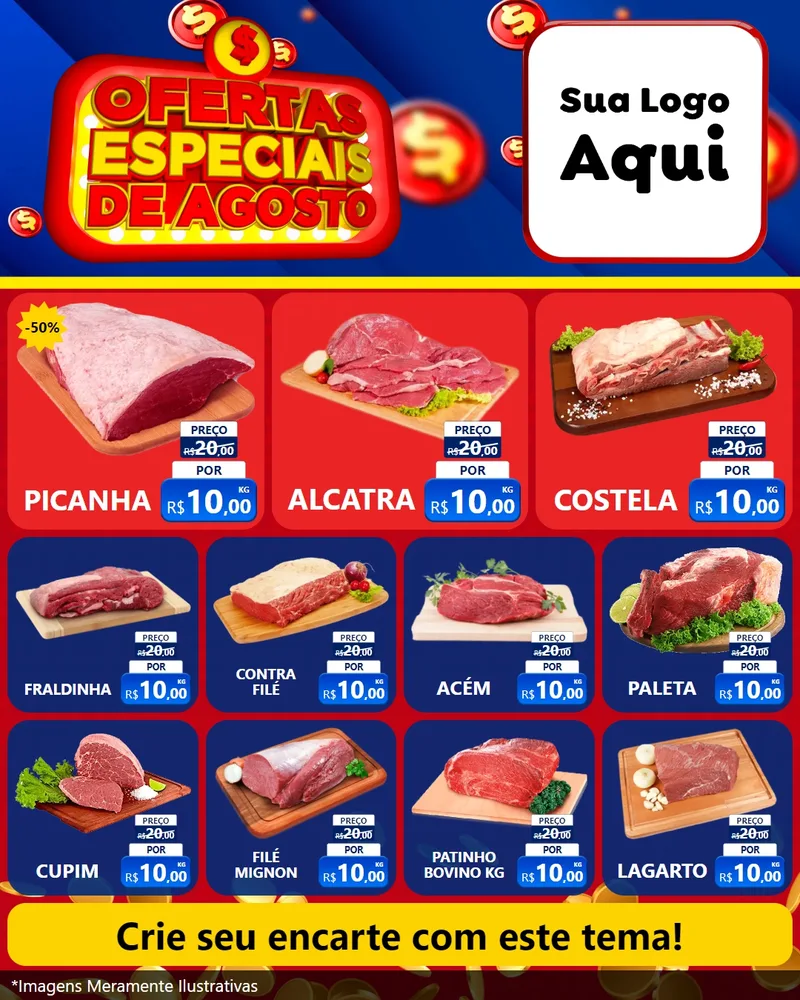 Modelo de Rede Social para Feed Instagram com o tema Ofertas Especiais de Agosto para Açougue