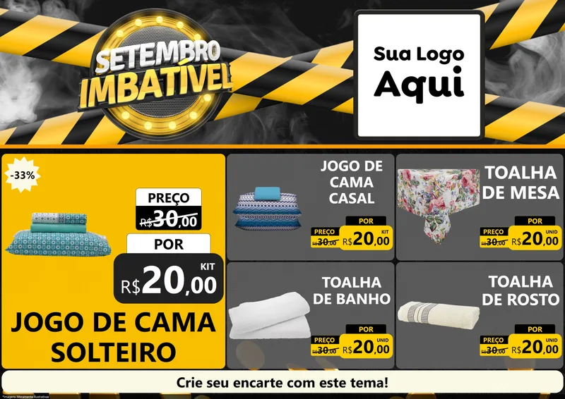 Modelo de Encarte para Encarte A4 Horizontal com o tema Setembro Imbatível para Cama, Mesa e Banho