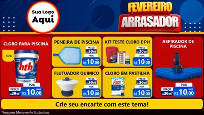 Modelo de TV para TV Horizontal com o tema Fevereiro Arrasador para Produtos para Piscina