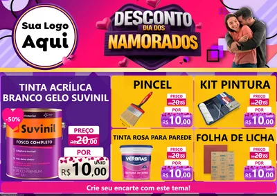 Modelo de Encarte para Encarte A4 Horizontal com o tema Desconto Dia dos Namorados para Tintas e Ferramentas