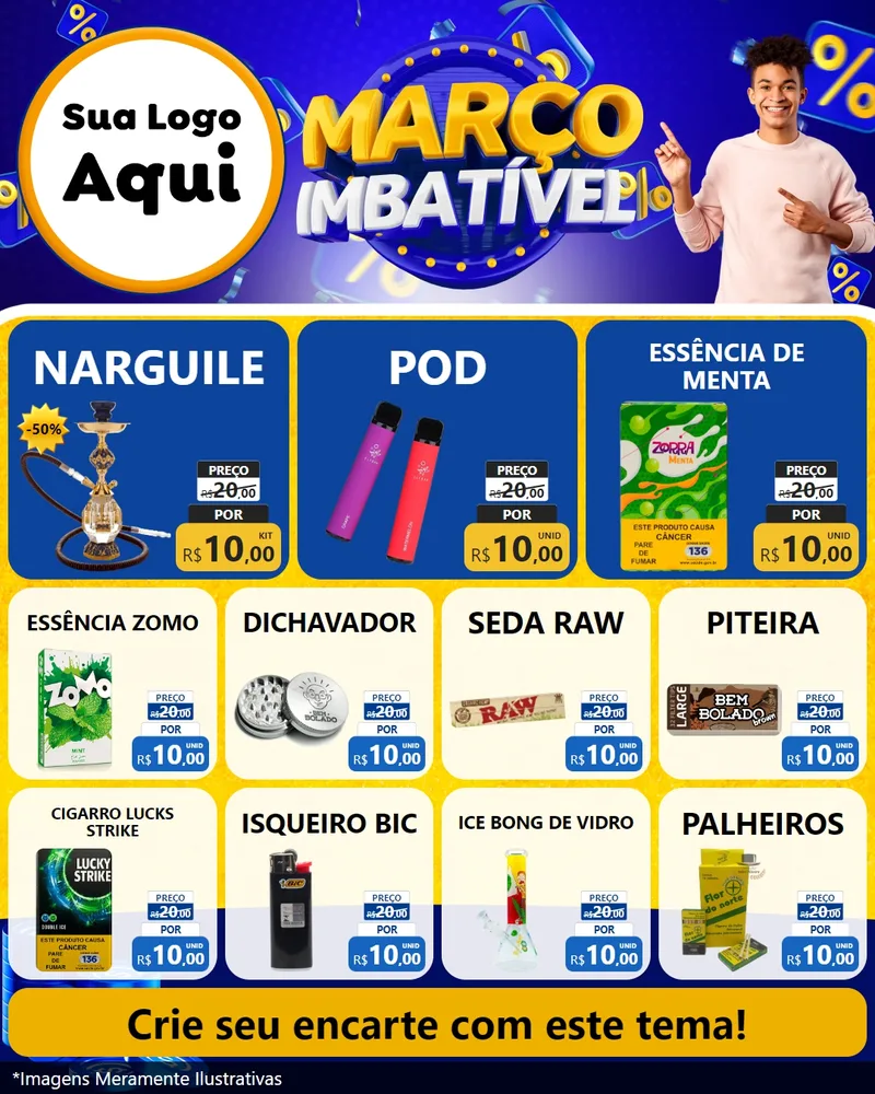 Modelo de Rede Social para Feed Instagram com o tema Março Imbatível para Tabacaria