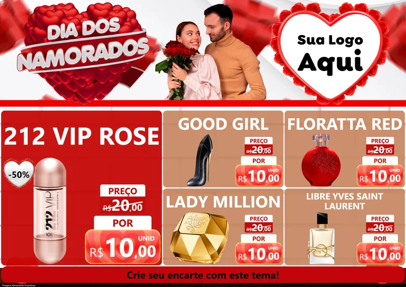Modelo de Encarte para Encarte A4 Horizontal com o tema Dia dos Namorados para Perfumes