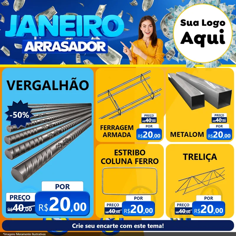 Modelo de Rede Social para Feed Facebook com o tema Janeiro Arrasador para Ferragens