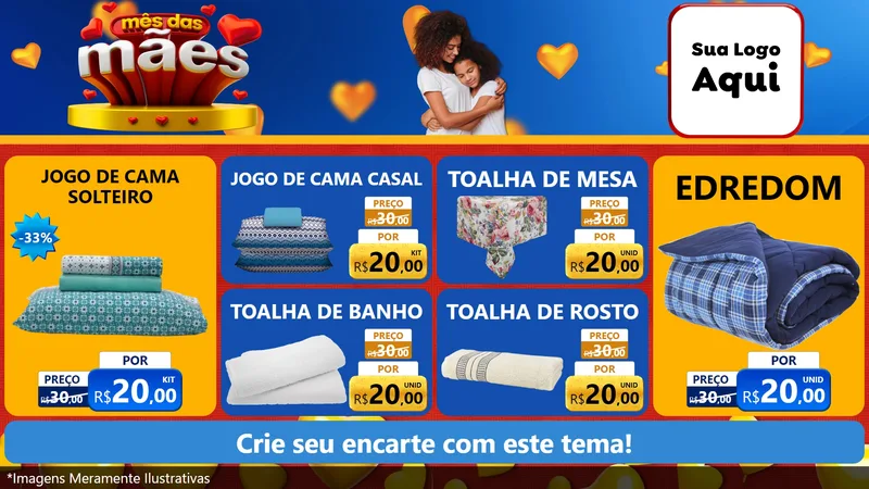 Modelo de TV para TV Horizontal com o tema Mês das Mães para Cama, Mesa e Banho