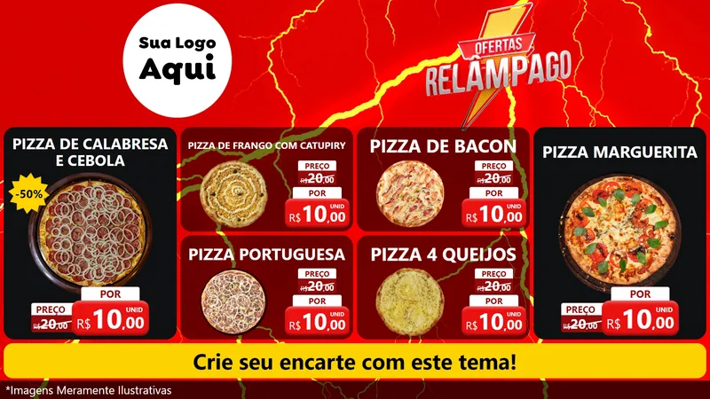 Modelo de TV para TV Horizontal com o tema Ofertas Relâmpago para Pizzaria
