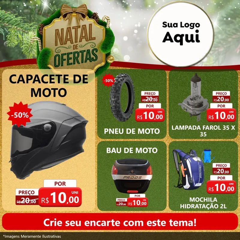 Modelo de Rede Social para Feed Facebook com o tema Ofertas de Natal para Moto peças