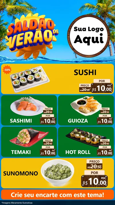 Modelo de TV para TV Vertical com o tema Saldão de Verão para Comida japonesa