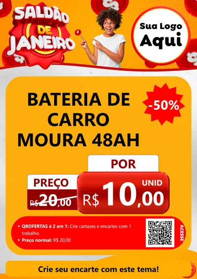 Modelo de Cartaz para Cartaz A4 Vertical com o tema Saldão de Janeiro para Baterias Elétricas