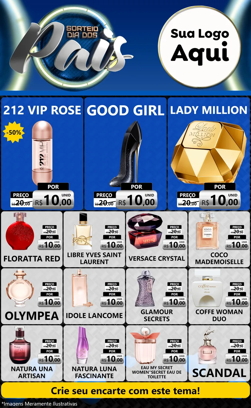 Modelo de Encarte para Encarte Grande com o tema Sorteio Dia Dos Pais para Perfumes