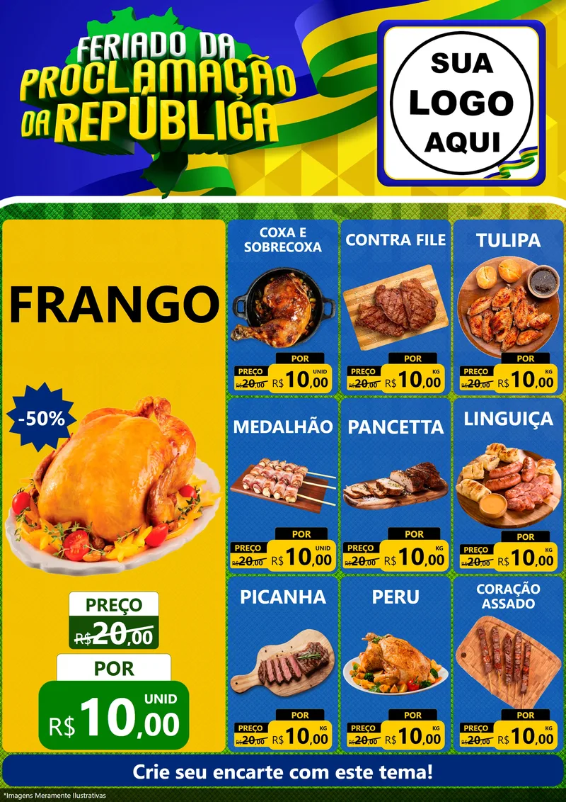 Modelo de Encarte para Encarte A4 Vertical com o tema Feriado da Proclamação da República para Assados
