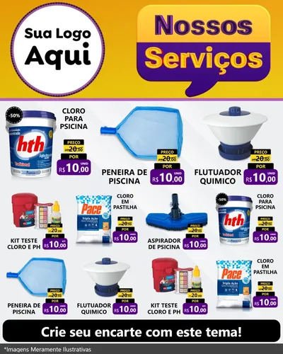 Modelo de Rede Social para Feed Instagram com o tema Nossos Serviços para Produtos para Piscina