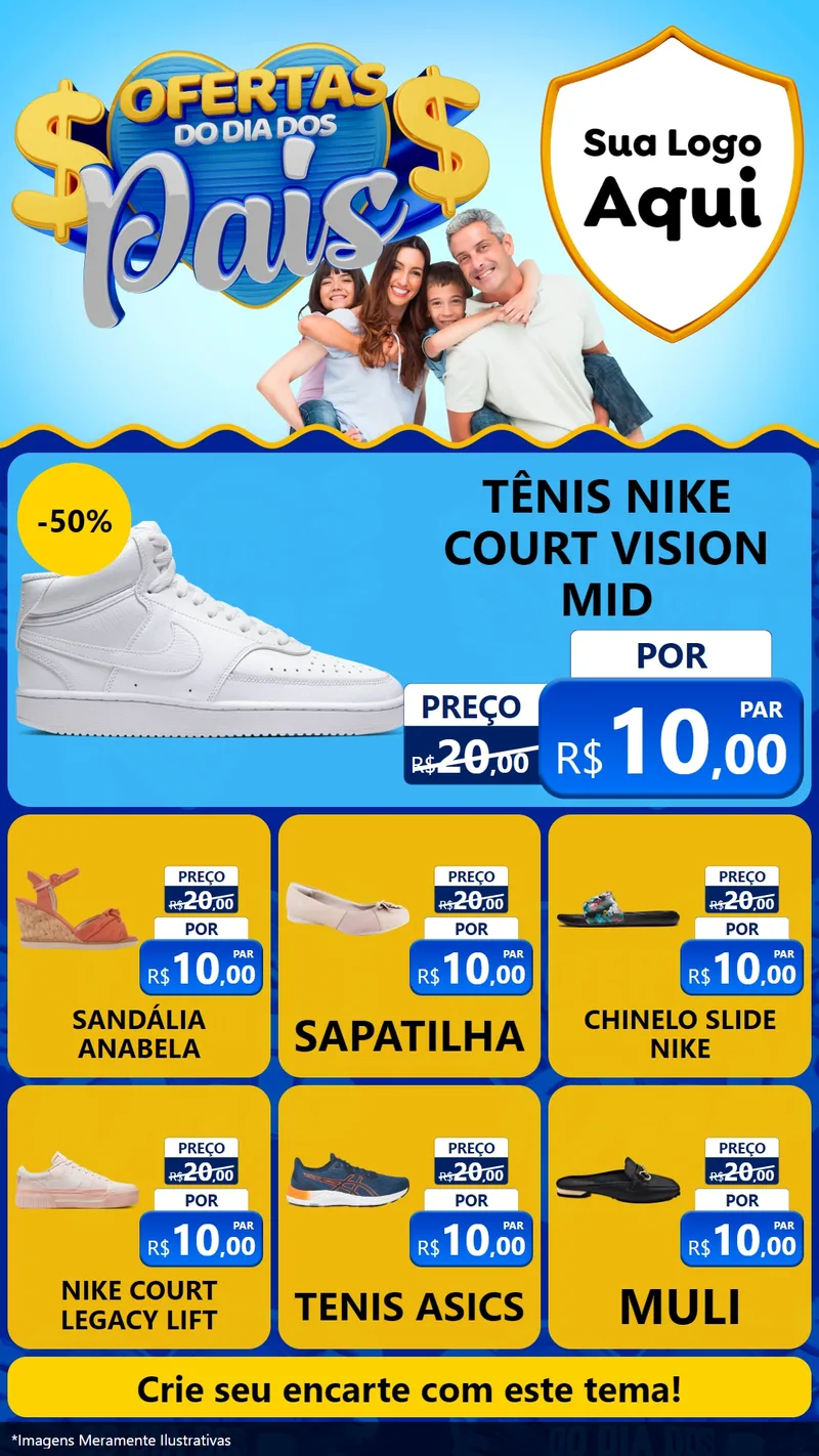 Modelo de Rede Social para Stories com o tema Ofertas do Dia dos Pais para Calçados