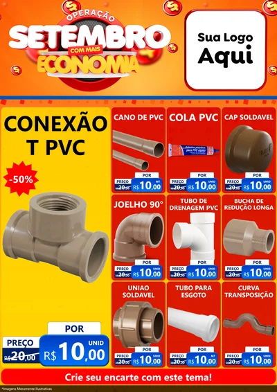 Modelo de Encarte para Encarte A4 Vertical com o tema Operação Setembro Com Muita Economia para Tubos e conexões