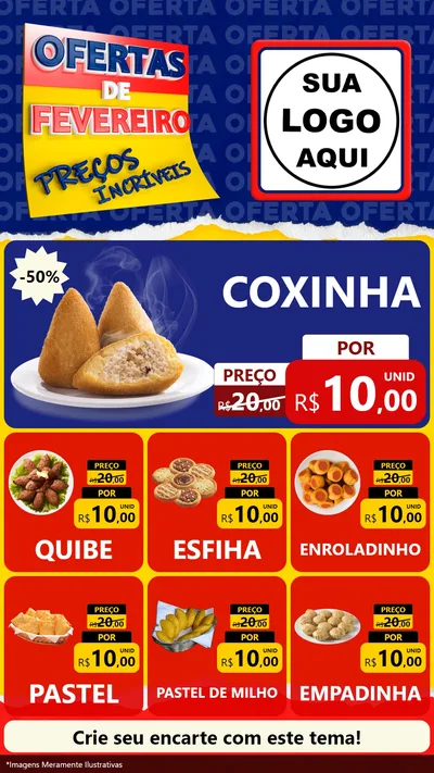 Modelo de Rede Social para Stories com o tema Ofertas de Fevereiro - Preços Incríveis para Salgadaria
