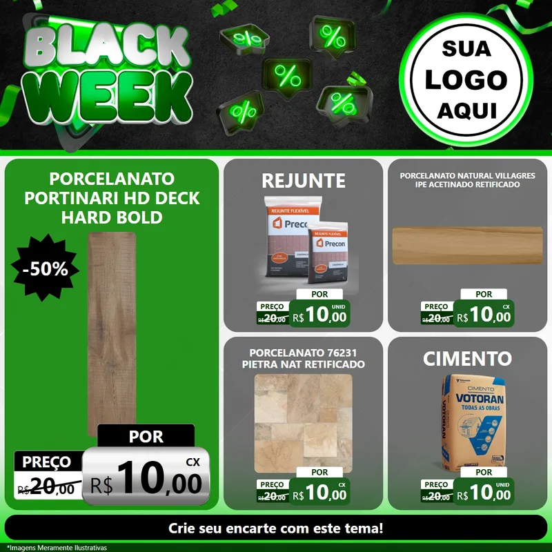 Modelo de Rede Social para Feed Facebook com o tema Black Week para Pisos e revestimentos