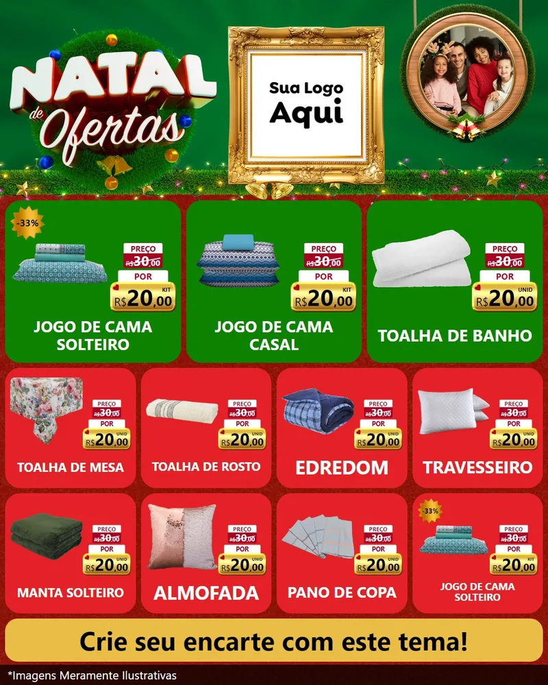 Modelo de Rede Social para Feed Instagram com o tema Natal de Ofertas para Cama, Mesa e Banho