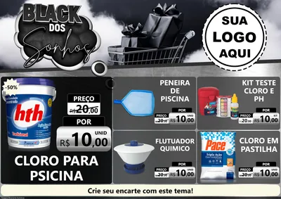 Modelo de Encarte para Encarte A4 Horizontal com o tema Black dos Sonhos para Produtos para Piscina