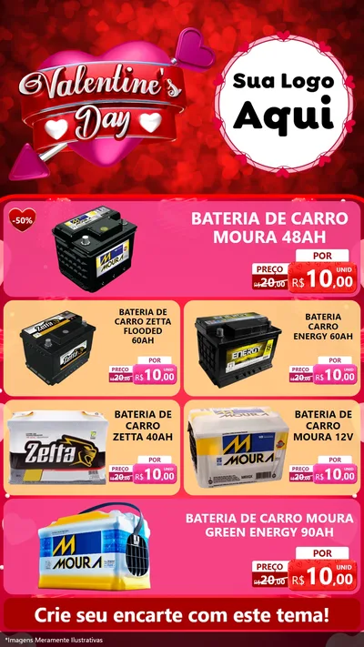 Modelo de TV para TV Vertical com o tema Valentine's Day para Baterias Elétricas